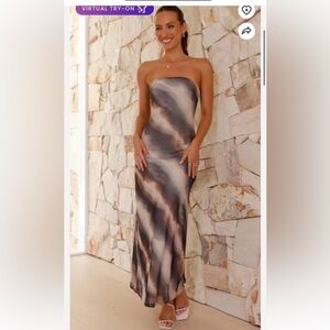 Chic Strapless Maxi Dress in Black and Brown